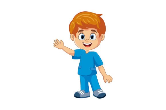 Medical Nurse Vector Cartoon Boy Waving