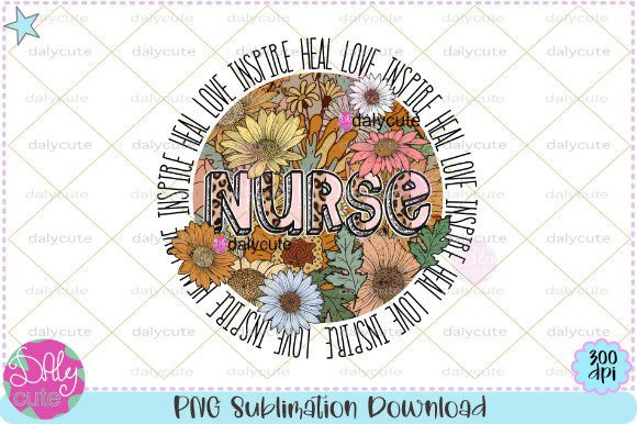 Nurse Floral Retro Spring Flowers Design
